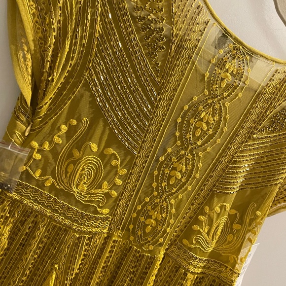 NWT Free People Yellow Beaded And Embroidered Dress - Picture 6 of 10